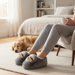 Women's teddy bear slippers- Cute fluffy Sloth slippers- Size 7/8